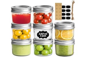ComSaf Mini Mason Jars 120ml/4oz - 8 Pack, Small Glass Jars with Lids and Seal Bands, Small Glass Canning Jar, Jam Jars, Preserving Jars for Honey, Jelly, Dessert, Shower Wedding Favors, DIY Decor