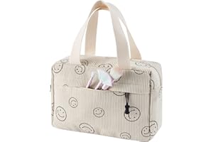 Jiliyote Kulturtasche Cord Damen Große Kosmetiktasche Cord Make-up Tasche Cord Kosmetikbeutel mit Lächeln Kord Cosmetic Bag Reise Kosmetikbeutel für Travel mädchen Damen