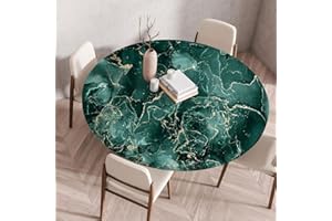 Xisnuient Round Marble Table Cover for Indoor Use, DIY Home Decor Option, Waterproof Wipeable Table Cover, Elastic Edge Tablecloth, Fits Dining, Outdoor Garden, Kitchen, Living Areas (Green,70cm)