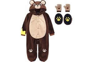 Firecos Baby Bär Kostüm Strampler Kleinkind Bodysuit Animal Hooded Onesie mit Bärenkralle Handschuhe Schuhe Schneeanzug Kleinkind Jumpsuit Tier Pyjama
