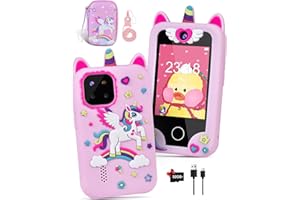 Jusvenmt Kids Smart Phone, Unicorn Phone Toys Christmas Birthday Gifts for 3-10 years old Girl, Toddler Learning Toy Phones with 2.8" Touchscreen, Dual Camera, Games, Music, 32GB Card & Bag PINK
