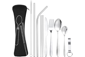 umorismo 9PCS Camping Cutlery Travel Cutlery Set Stainless Steel Portable Utensils with Pouch Case Include Straw, Chopsticks, Spoon, Knife and Fork for Hiking,Camping