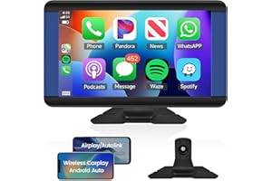 Rimoody Wireless Apple Carplay Android Auto Tragbares Autoradio, 7 Zoll IPS Touchscreen Autoradio mit Bluetooth/FM Sender/Apple Airplay/Android Mirror Link/Google/GPS/Siri/AUX/USB/TF für 7-32V Auto