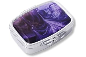 MEDIPILL - Pastillero diario | Mini caja rectangular para medicinas de viaje | 2 compartimentos seguros | Diseño de mármol morado | Metal duradero | Con espejo | Una pieza | MED-J2-V