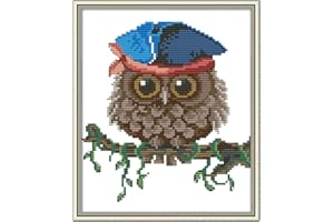 LECZANY Kit da Ricamo 11CT Punto a Croce Timbrato Fai-da-te, Linea Completa di Kit Per Principianti Prestampati - Cappello gufo 24 x 28 cm