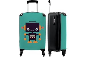 NoBoringSuitcases.com® Bagaglio a Mano Valigie Trolley in Offerta Luggage Bambino si inserisce Trolley Bagagli a Mano 55x40x20 Robot - Verde - Antenna - Arancione - 55x35x20cm