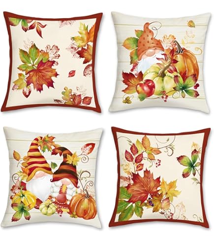 Artoid Federe Per Cuscino 45x45cm Autunnali Con Foglie Arancioni - Set Da 2, Morbide E Lavabili - 4