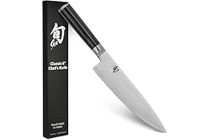 KAI Shun Classic Couteau de Chef Japonais 20 cm Longueur de Lame - Couteau Damas 32 Couches Noyau VG MAX - 61 (±1) HRC - Manche en Pakkawood - Fabriqué au Japon - Couteau de Chef Universel Forgé