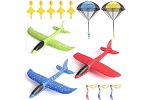 MINISOISO 3 Stück Segelflugzeug, Schaum Segelflugzeug Wurfgleiter mit 2 Fallschirm Spielzeug, 3 Gummibänder, 5 Truthahnspielzeuge, Styroporflieger Sportarten Outdoor Spielzeug