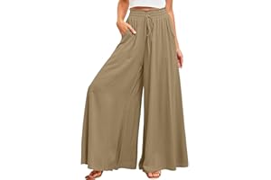 ROFUSSO Pantaloni Donna a Gamba Larga Pantaloni Palazzo Casual e Leggeri Pantaloni Casual Pantaloni Estivi Elastici a Vita Alta Pantaloni Eleganti in Tessuto Tinta Unita con Tasche