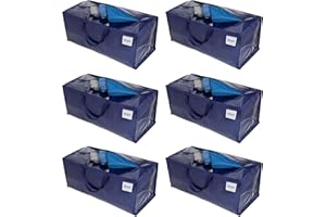 VENO Pack de 6 Bolsas de Mudanza, Almacenamiento Extra Grande con Correas de Mochila, Cremalleras y Asas Resistentes, Bolsas de Lavandería para Guardar Ropa y Embalar (Azul, Pack de 6)