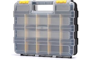 CASOMAN Double Side Tool Organizer with Impact Resistant Polymer and Customizable Removable Plastic Dividers, Hardware Box Storage, Excellent for Screws,Nuts,Small Parts, 34-Compartment, Black/Yellow