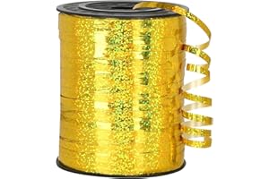 Chexin Glitzerndes Geschenkband in Gold, 500M Gold Ringelband, Gold Ballonband,Schleifenband, Polyband Deko Band für Geschenkverpackung Geburtstag Hochzeits Weihnachten Basteln Floristen Partydeko