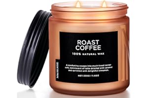 M&SENSE Candele al caffè profumate forti, candela a 2 stoppini da 330g, 70 ore di combustione, candela in cera di soia organica naturale per la camera da letto, la cucina e la decorazione della casa