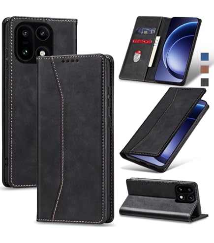 EYZUTAK Hoes voor mobiele telefoon voor Samsung Galaxy A55 5G, flipcase, lederen hoes, ritssluiting, magneetsluiting, portefeuille, met 9 kaartvakken, standaard, retro, mat, zwart