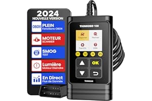 thinkcar OBD 100 Scanner Auto Diagnostic OBD2 / EOBD/Can pour Lire et Effacer Les Codes d’Erreur du Moteur, Testeur d'EVAP et de Capteur d'O2 avec Recherche de Définition de Code Adapté Gris