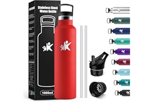 KollyKolla Bottiglia Termica 1L, Borraccia Termica con Cannuccia, senza BPA, Isolamento Sottovuoto a Doppia Parete, senza Perdite, Borraccia per Lavoro, Viaggio, Viaggio, Sport, Ciclismo