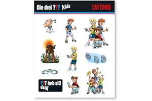 DH-KONZEPT 9-tlg. Tattoo-Set * DIE DREI ??? KIDS * als Mitgebsel oder Geschenk | 3 Fragezeichen Sticker Bilder Kinder Kindergeburtstag Geburtstag
