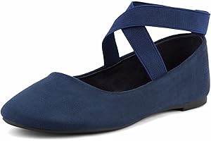 MaxMuxun Womens Ballerina Ankle Elastic Crossing Strap Round Toe Comfy Pump Shoes