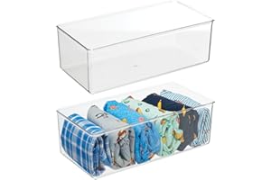 mDesign Set da 2 contenitori portaoggetti – Utile scatola trasparente per la camera da letto – Porta oggetti in plastica senza BPA perfetta per abbigliamento e accessori – trasparente