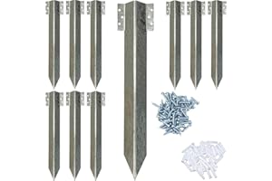 FOCEFEC Railway Sleeper Brackets, Heavy Duty Sleepers Stakes Straight Edge Timber for Gardens Raised Beds Driveway Path Edging Railway, Galvanised Steel, Pack of 10