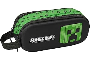 SAFTA Minecraft 3D - Trousse Double 3D, Trousse pour Enfant, idéale pour Les Enfants d'âge Scolaire, Confortable et Polyvalente, qualité et résistance, 21 x 6 x 8 cm, Multicolore, M, Décontracté