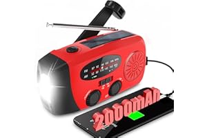 RYCHI Notfallradio, Solar Radio, Tragbar Kurbelradio mit 2000mAh Wiederaufladbare Batterie, AM FM Kurbelradio mit Handyladefunktion Solar, LED Taschenlampe, SOS-Alarm Für Camping, Ourdoor, Notfall