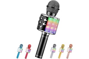 ShinePick Microfono Karaoke Bambini, Portatile Microfono Bambina, Microfoni Wireless con Altoparlante con Luci LED Flash per Android/iOS, PC e Smartphone, Casa KTV (Nero)