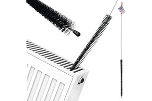 TDBS THE DUSTPAN AND BRUSH STORE Cepillo limpiador de radiador de 120 cm de largo, fuerte y flexible, cepillo de limpieza para radiador con mango de madera, plumero de radiador delgado y de largo alcance que elimina el polvo y la