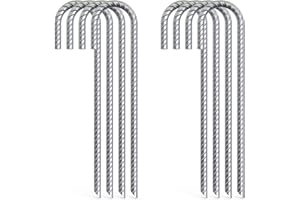 AAGUT 8X Galvanized Rebar Tent Stakes J Hook 12 inch, Dog Dig Defence Chain Link Fence Stakes Canopy Yard Landscape Garden Staples, Heavy Duty Metal Tent Stakes Steel Ground Anchors(RebarStakes-8_UK)