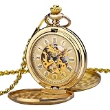 TREEWETO Orologio Da Tasca Meccanico Vintage Con Motivo Ali D'Aquila, Quadrante Scheletrato E Numeri Romani, Catena Inclusa, Colore Nero