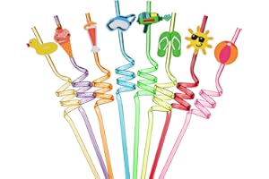 VerteLife 8 Stück Strohhalm Plastik Trinkhalme Wiederverwendbare Sommer Hawaii Poolparty Strohhalme Lockige Buntes Strohhalm für Kinder Geburtstagsfeier Dekorationen Familie Partybedarf - Poolparty