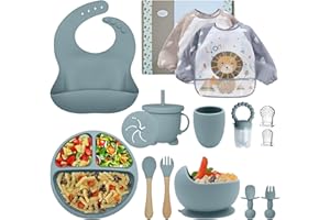 P'TIT JOY vajilla bebe,Cubiertos Bebe,Juego de 15 Piezas,Platos Bebe con Ventosa,Baby Led Weaning,Cubiertos Infantiles,Cuchara Bebe,Babero Silicona Bebe,Plato de Silicón Antideslizante Sin BPA