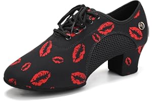 HIPPOSEUS Scarpe da Ballo Latino Donna Stringate con Punta Chiusa Tacco Basso Scarpa Allenamento da Ballo Moderno e Salsa