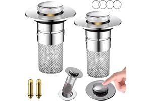 FHISKUNYU 2 Stück Abflussstopfen Waschbecken, ​Haarsieb Waschbecken mit ​Edelstahl-Bodenabflusssieb, Pop-up Design mit Haarfänger,Schnellentwässerung für 34-40 mm Abflüsse (Küche, Bad, Waschbecken)