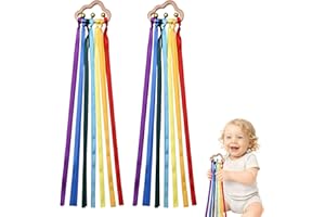 AIEIEII 2 Pcs Wooden Baby Toys Sensory Toys for Babies, Baby Bell Ribbon Rattle Toy with Bells, Sensory Play Suitable for Crawling Playing and Sensorys Development in Infants Children