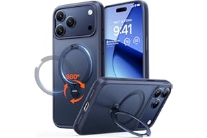 TORRAS Ostand Q3 Spin für iPhone 17 Pro Hülle (360° Stabilen Ständer für Magsafe) Militärschutz Case mit Kamera-Tastenschutz Schlank Kratzfeste Matt Rückseite Handyhülle für iPhone 17 Pro Blau