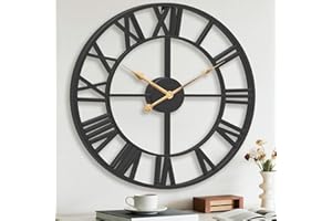 Pytha Sight Orologio Da Parete Grande Moderno,40cm Orologio Da Parete Vintage XXL Nero Industriale In Metallo Slenzioso Con Numeri Romani Per Ufficio, Soggiorno, Sala Da Pranzo, Cucina