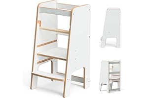 MAT-HAUS FURNITURE AND HOME DECOR Tour d'apprentissage | Tour d’Observation pour Enfants à partir de 1 an | Kitchen Helper | Hauteur réglable pour Enfants | Capacité de Charge 50 kg | Marchepied | Montessori (Blanc 1)