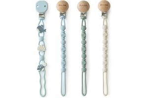 Moonkie Silicone Pacifier Clips for Baby – Durable One-Piece Binky Holder, Mixed Styles Paci Clips, Baby Essentials for Newborn Boys & Girls - 4 Pack (Sea Whispers)