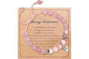 Valicaer Kamień naturalny, kryształowa bransoletka, prezent dla kobiet, regulowana, rozciągliwa, różowa zebra, medytacja, biżuteria z inspirującą kartką z cytatem, prezenty urodzinowe dla przyjaciółek