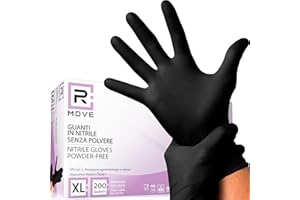 R MOVE 200 guantes de nitrilo XL negros sin polvo, sin látex, hipoalergénicos, guantes para esteticistas, tatuadores, ámbitos médicos, manipulación de alimentos, guantes desechables