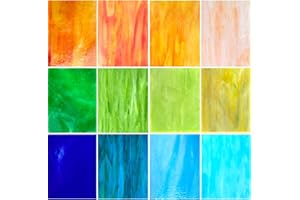 ILLUCKAI 12 Sheets Stained Glass Sheets Orange Green Blue Colors, 4 x 6 inch Cathedral Art Glass for Crafts, Stained Glass Supplies Mosaic Tiles for Projects