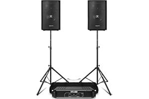 VONYX SL6 6" DJ Speakers & Amplifier Bundle with Adjustable Tripod Stands, 400W PA System, 3.5mm to RCA Audio Cable, Complete Passive DJ Speaker Kit for Home, Events, or Small Venues