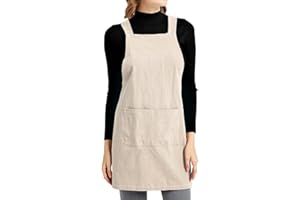 ELEZAY Cross Back Apron with Pockets Kitchen Cooking Chef Baker Criss Bib Cotton Linen Small