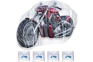 CAICHUXIYE 4 Pcs Motorcycle Cover,Disposable Clear Plastic Moped Cover Medium （XXL ） Waterproof Protection Dust Outdoor Rain Cover for Harley,Davidson,Yamaha,Suzuki,Honda, Kawasaki, (Indoor Universal)