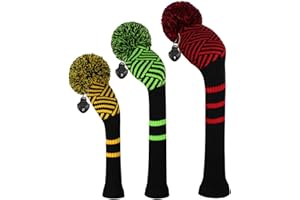 Scott Edward Knitted Golf Club Head Covers for Woods 3Pcs Set Golf Driver (460CC) Fairways and Hybrid/UT with Rotating Number Tags