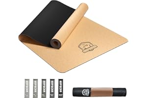 HAPBEAR Tapis de yoga XXL en liège - Extra large - Antidérapant - 183x92cm/183x116cmx0.6cm d'épaisseur - Coussin d'amortissement naturel et durable - Pour yoga et pilates - Avec bande de résistance et