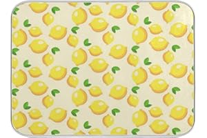 JUMBEAR Yellow Lemon Dish Drying Mat for Kitchen Counter, Ultra Absorbent Reversible Microfiber Dishes Drying Rack Pad Heat-Resistant Mats 18x24in
