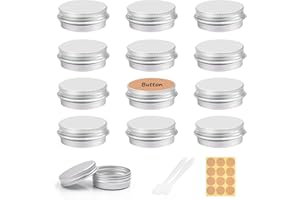 CAMELIZE Aluminium Leer Döschen, 30ml Cremedose Leer, 12 Stück Cremedose Tiegel mit 2 Spatel und Aufkleber, Rund Creme Dosen zum Befüllen für Creme Lotion Kosmetik Nagelkunst Basteln Schmuck